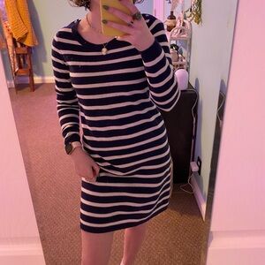 Banana Republic Navy and White Striped Sweater Dress.
